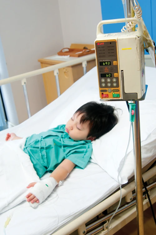 boy patient receiving chemotherapy infusion